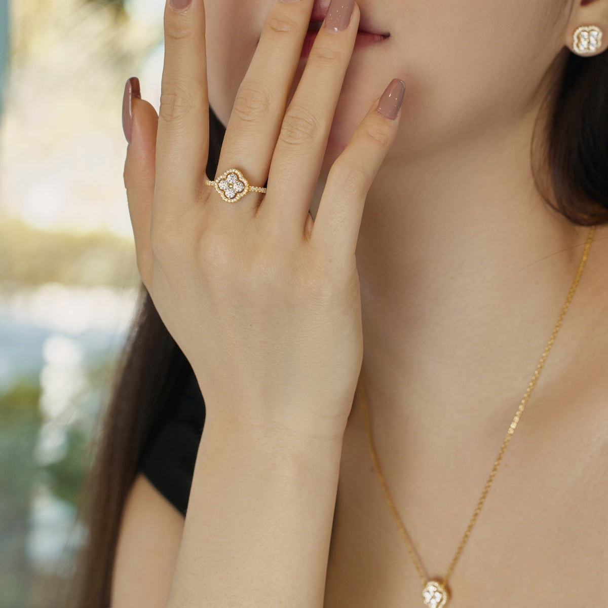 [Lucky Star]Four Leaf Clover Flower Design Ring