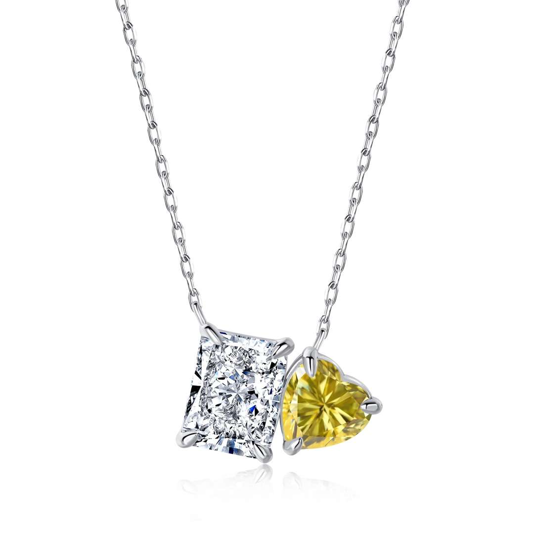 [Lucky Star]Dazzling Square & Heart Shape Necklace