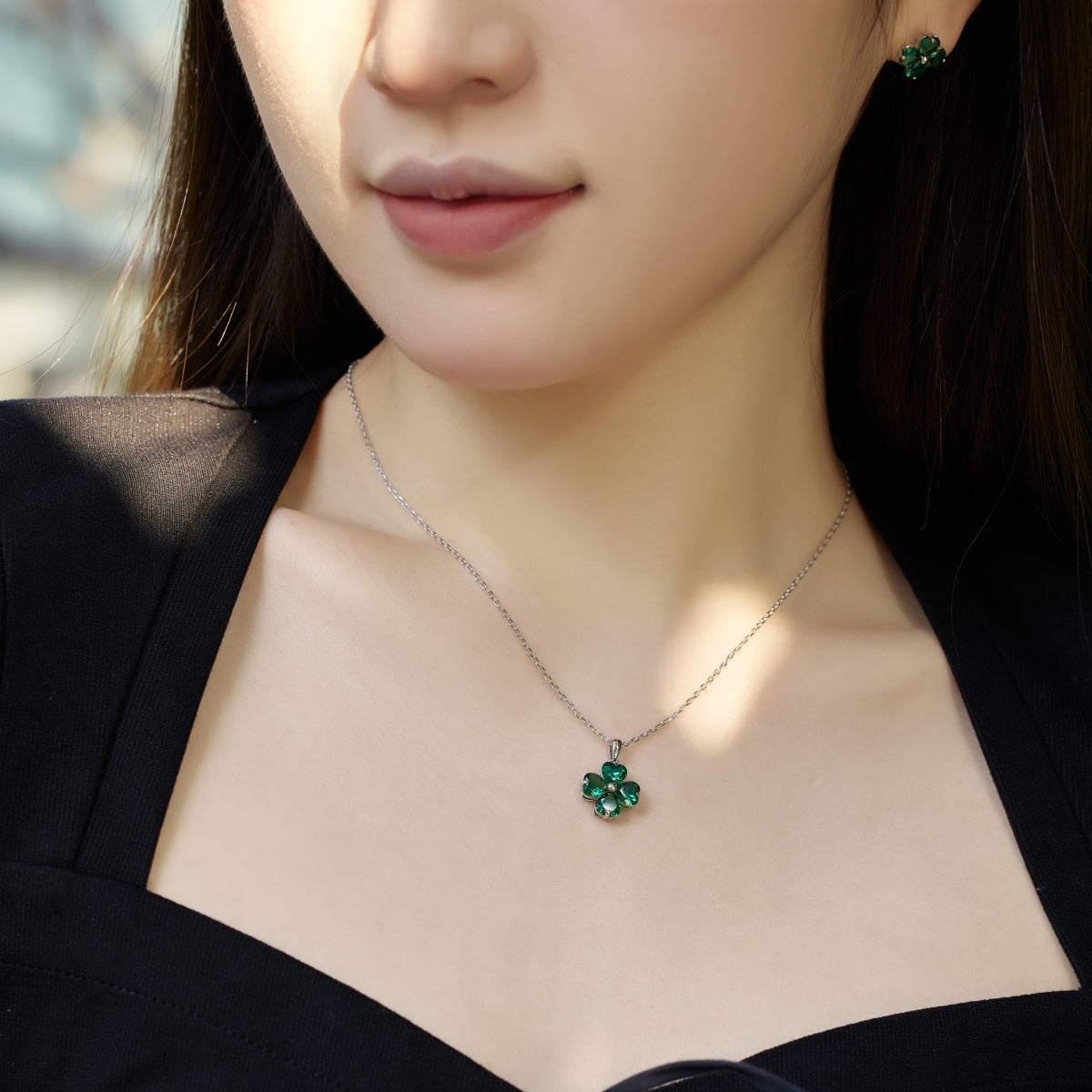 [Lucky Star]Heart-Shaped Four-Leaf Clover Bead Necklace