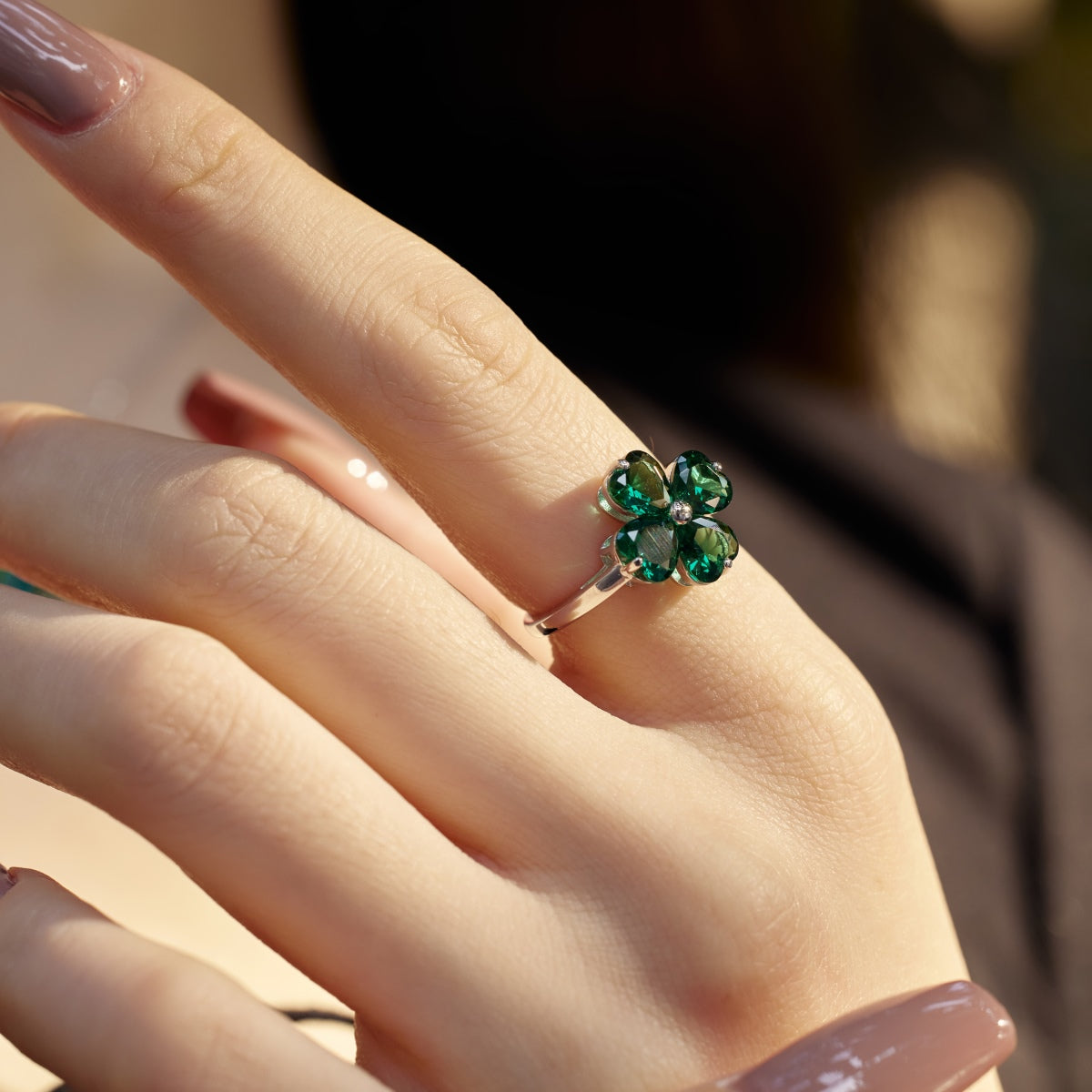 [Lucky Star]Heart-shaped Four-Leaf Clover Ball Ring
