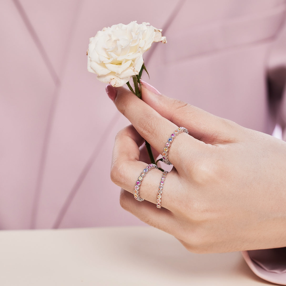 [Lucky Star]Sparkling Colorful Round Cut Tennis Ring