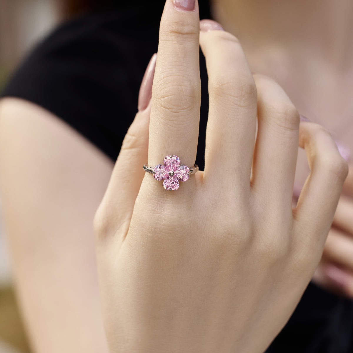 [Lucky Star]Heart-shaped Four-Leaf Clover Ball Ring