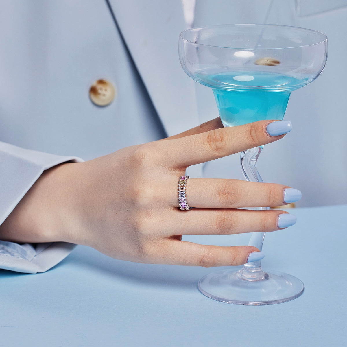 [Lucky Star]Splashy Ornate Emerald Cut Cocktail Ring
