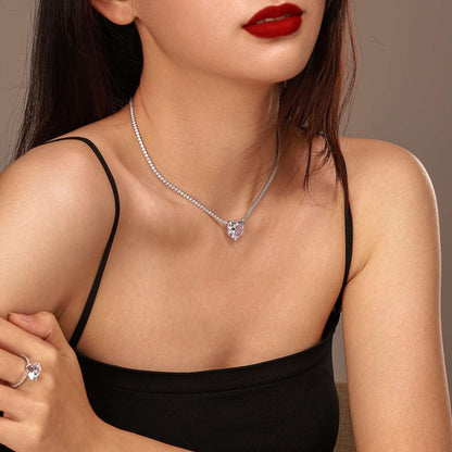[Lucky Star]8.0 Carat Versatile Colorful Sweet Heart-Shaped Tennis Necklace