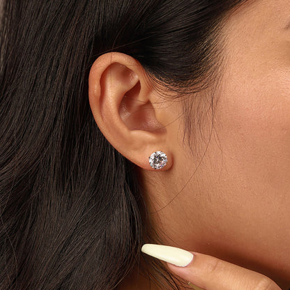 [Lucky Star]Stylish Shiny Round Center Stone Stud Earrings