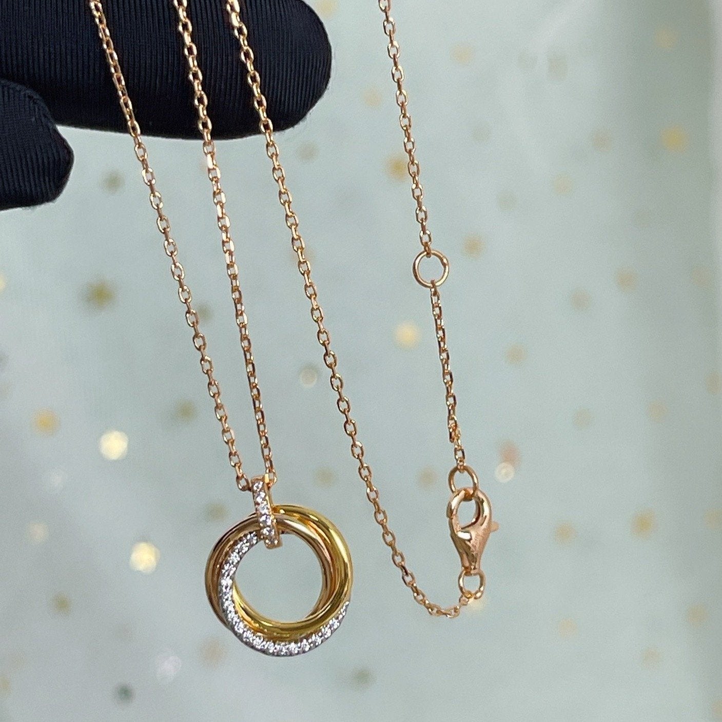 [Lucky Star]TRINITY NECKLACE SILVER GOLD PINK GOLD DIAMONDS