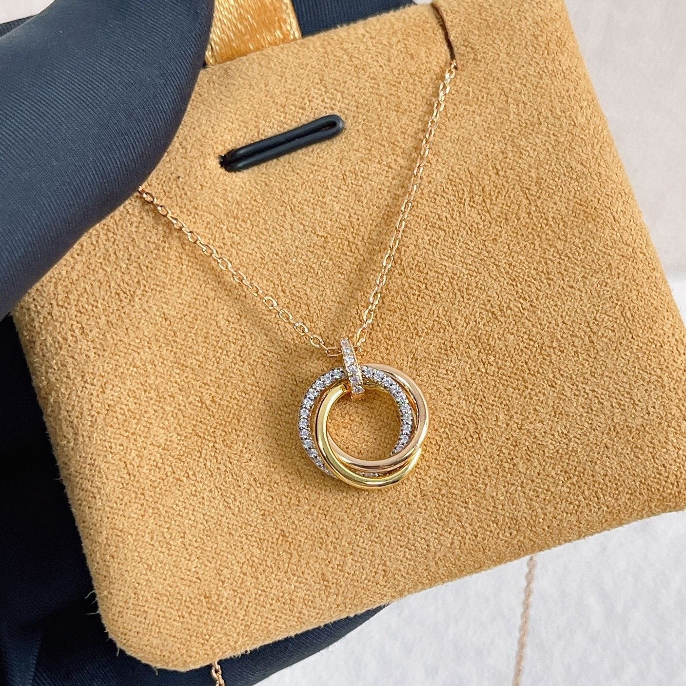 [Lucky Star]TRINITY NECKLACE SILVER GOLD PINK GOLD DIAMONDS