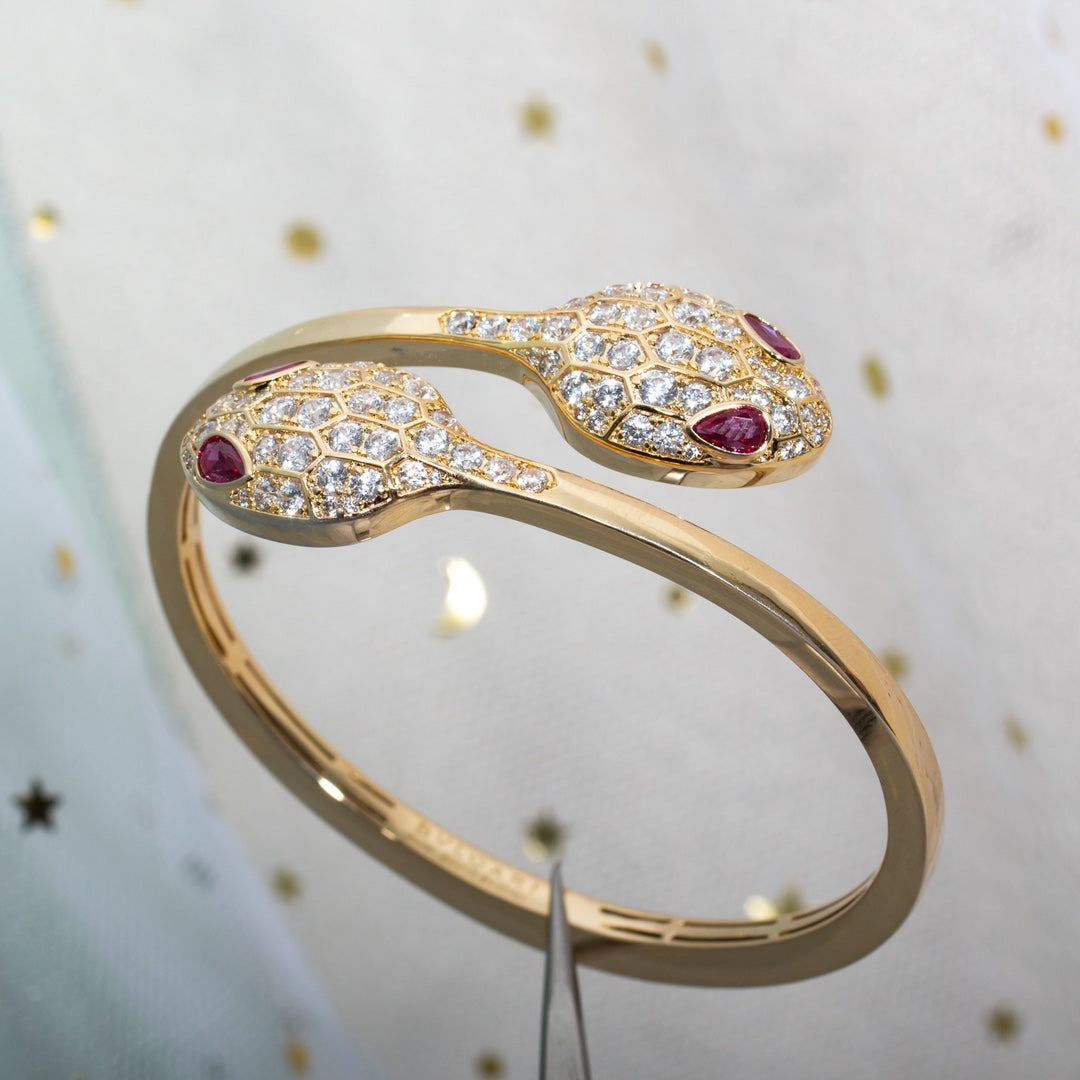 [Lucky Star]SERPENTI BRACELET PINK GOLD DIAMOND DOUBLE SNAKE