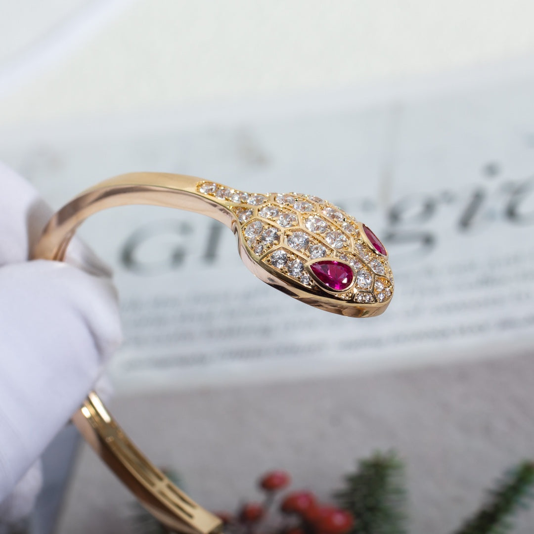 [Lucky Star]SERPENTI BRACELET PINK GOLD DIAMOND DOUBLE SNAKE