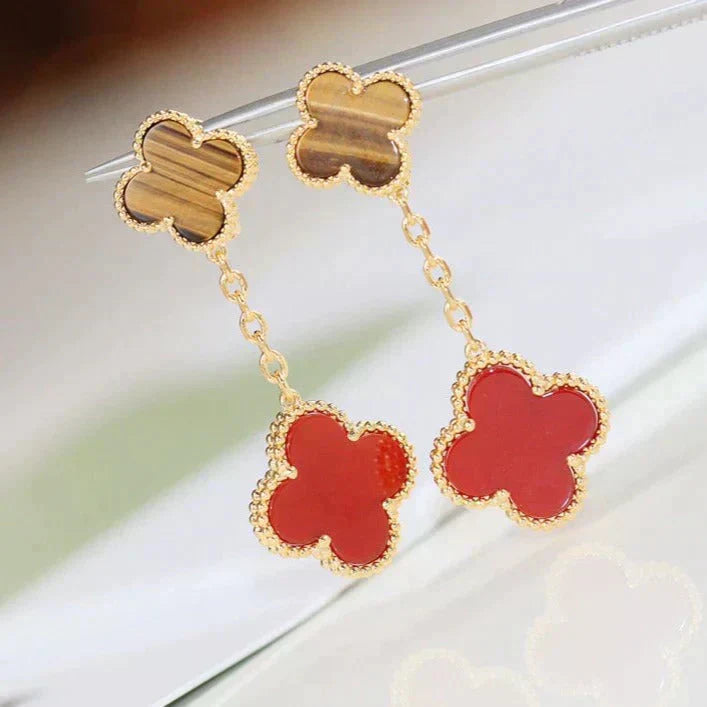 [Lucky Star]CLOVER  2 MOTIF  TIGER EYE CARNELIAN EARRINGS