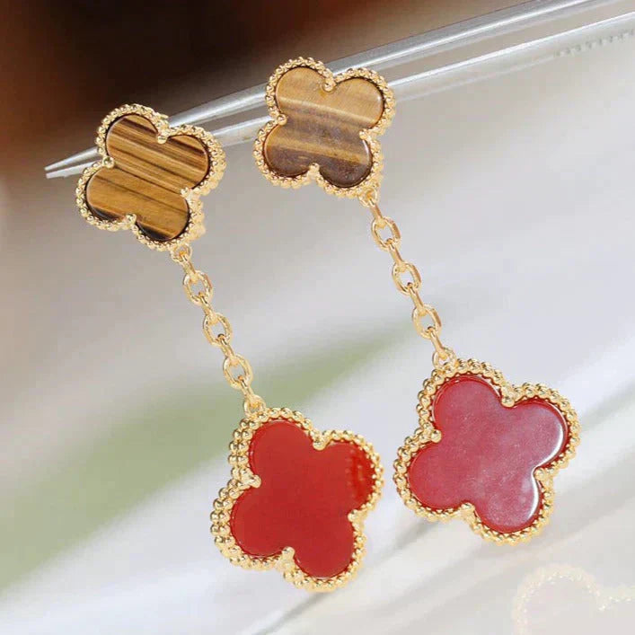[Lucky Star]CLOVER  2 MOTIF  TIGER EYE CARNELIAN EARRINGS
