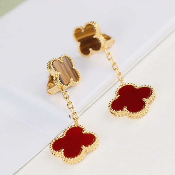 [Lucky Star]CLOVER  2 MOTIF  TIGER EYE CARNELIAN EARRINGS