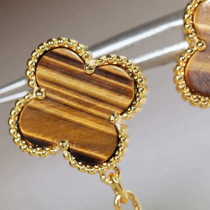 [Lucky Star]CLOVER  2 MOTIF  TIGER EYE CARNELIAN EARRINGS