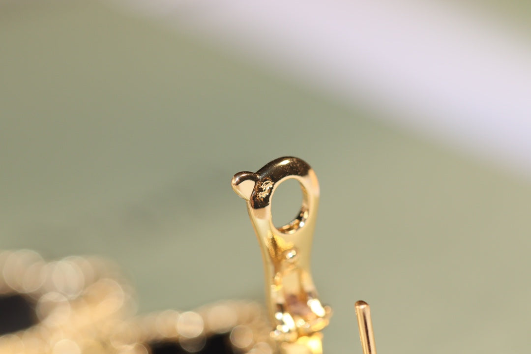 [Lucky Star]CLOVER EARRINGS GOLD ONYX MOP 3 MOTIF