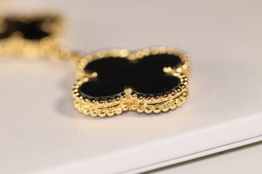 [Lucky Star]CLOVER EARRINGS GOLD ONYX MOP 3 MOTIF
