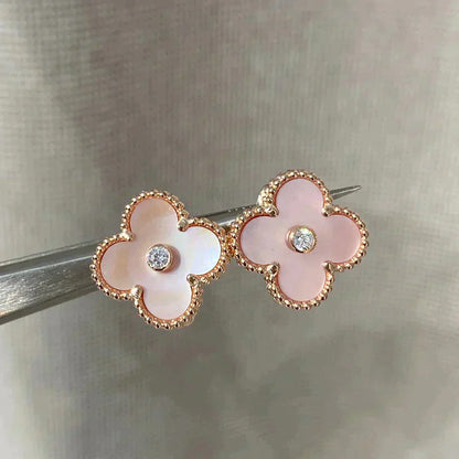 [Lucky Star]CLOVER MEDIUM 1 MOTIFS  PINK MOP DIAMOND EARRINGS