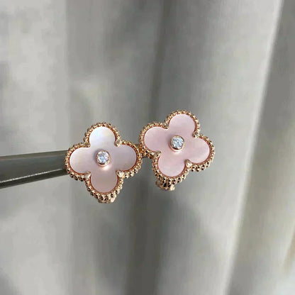 [Lucky Star]CLOVER MEDIUM 1 MOTIFS  PINK MOP DIAMOND EARRINGS