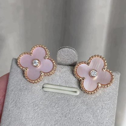 [Lucky Star]CLOVER MEDIUM 1 MOTIFS  PINK MOP DIAMOND EARRINGS