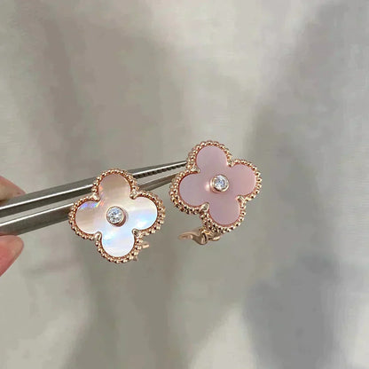 [Lucky Star]CLOVER MEDIUM 1 MOTIFS  PINK MOP DIAMOND EARRINGS