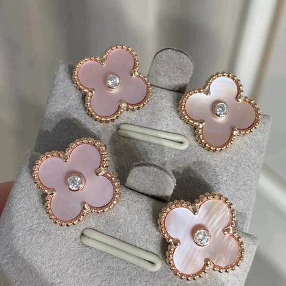 [Lucky Star]CLOVER MEDIUM 1 MOTIFS  PINK MOP DIAMOND EARRINGS