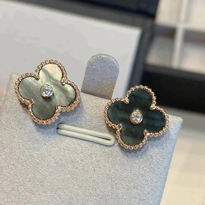 [Lucky Star]CLOVER MEDIUM 1 MOTIFS GRAY MOP  DIAMOND EARRINGS