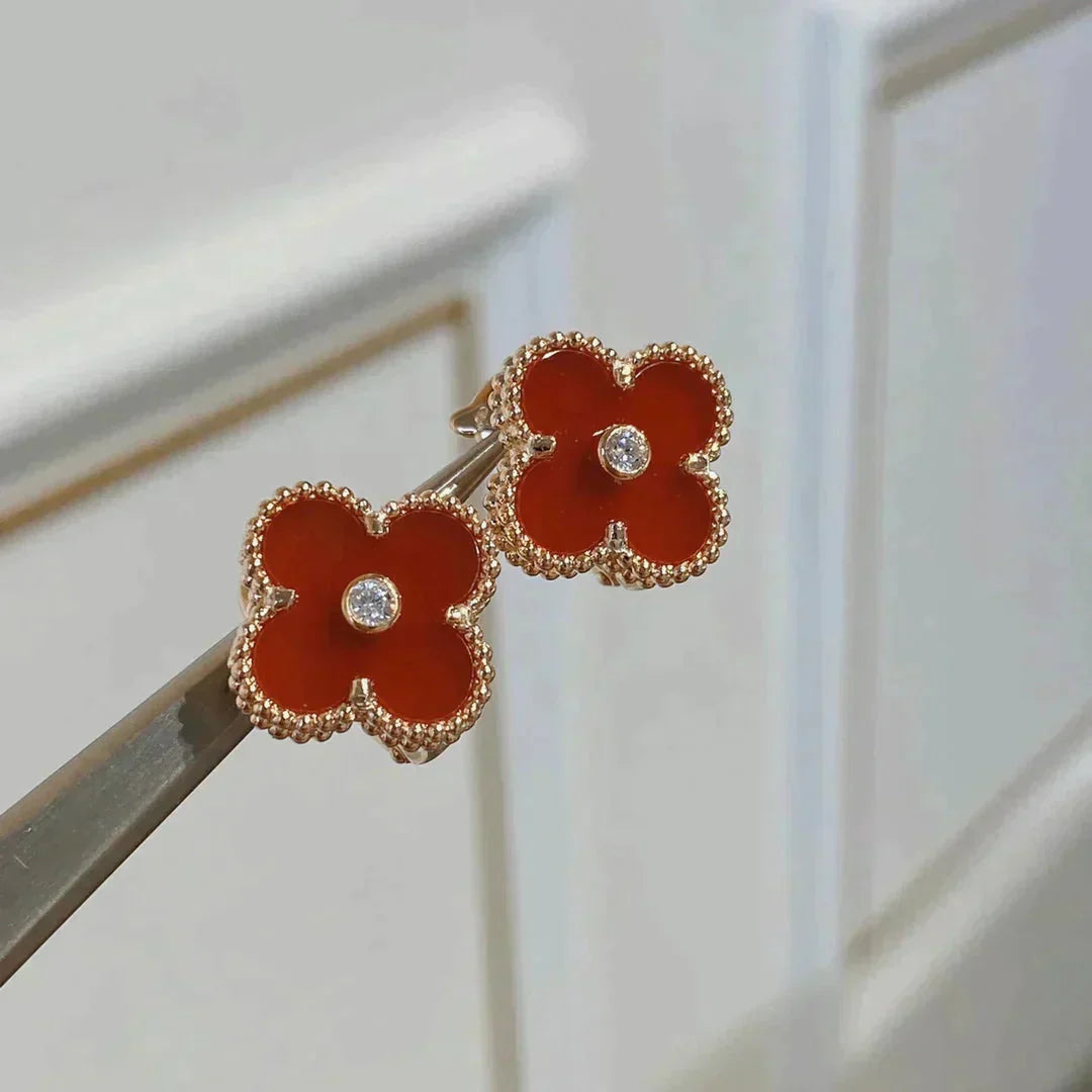 [Lucky Star]CLOVER MEDIUM 1 MOTIFS CARNELIAN  DIAMOND earrings