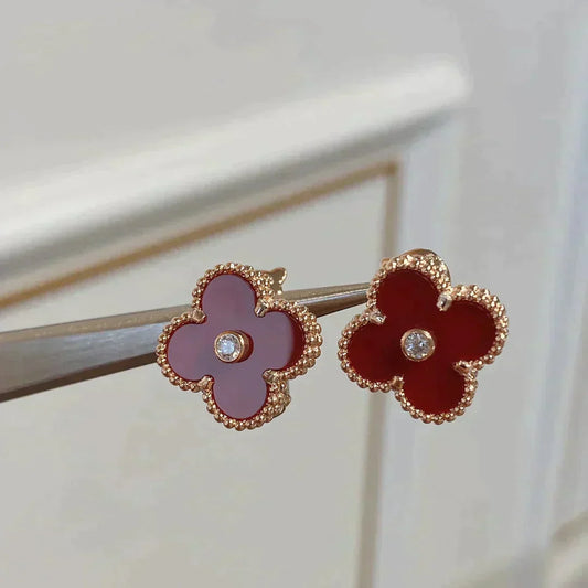 [Lucky Star]CLOVER MEDIUM 1 MOTIFS CARNELIAN  DIAMOND earrings