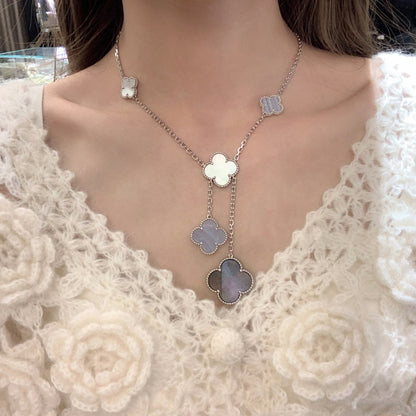 [Lucky Star]CLOVER MOP CHALCEDONY NECKLACE SILVER 6 MOTIF