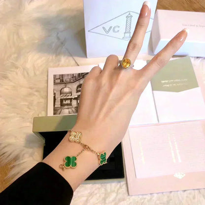 [Lucky Star]CLOVER  5 MOTIF MALACHITE DIAMOND BRACELET