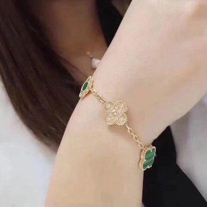 [Lucky Star]CLOVER  5 MOTIF MALACHITE DIAMOND BRACELET