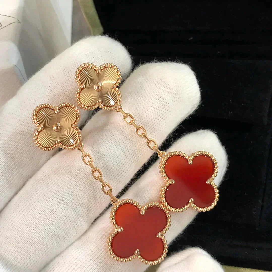 [Lucky Star]CLOVER 2 MOTIF  LASER CARNELIAN EARRINGS