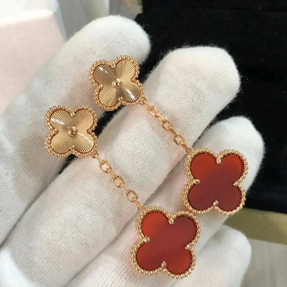 [Lucky Star]CLOVER 2 MOTIF  LASER CARNELIAN EARRINGS