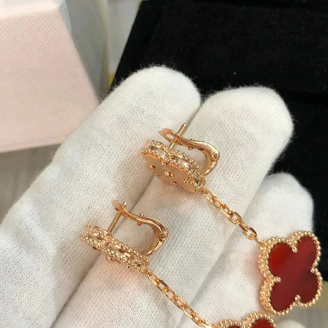 [Lucky Star]CLOVER 2 MOTIF  LASER CARNELIAN EARRINGS