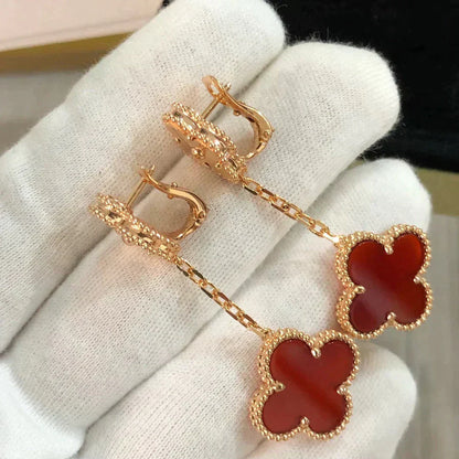 [Lucky Star]CLOVER 2 MOTIF  LASER CARNELIAN EARRINGS