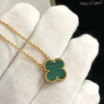 [Lucky Star]CLOVER 15MM MALACHITE SINGLE FLOWER  NECKLACE