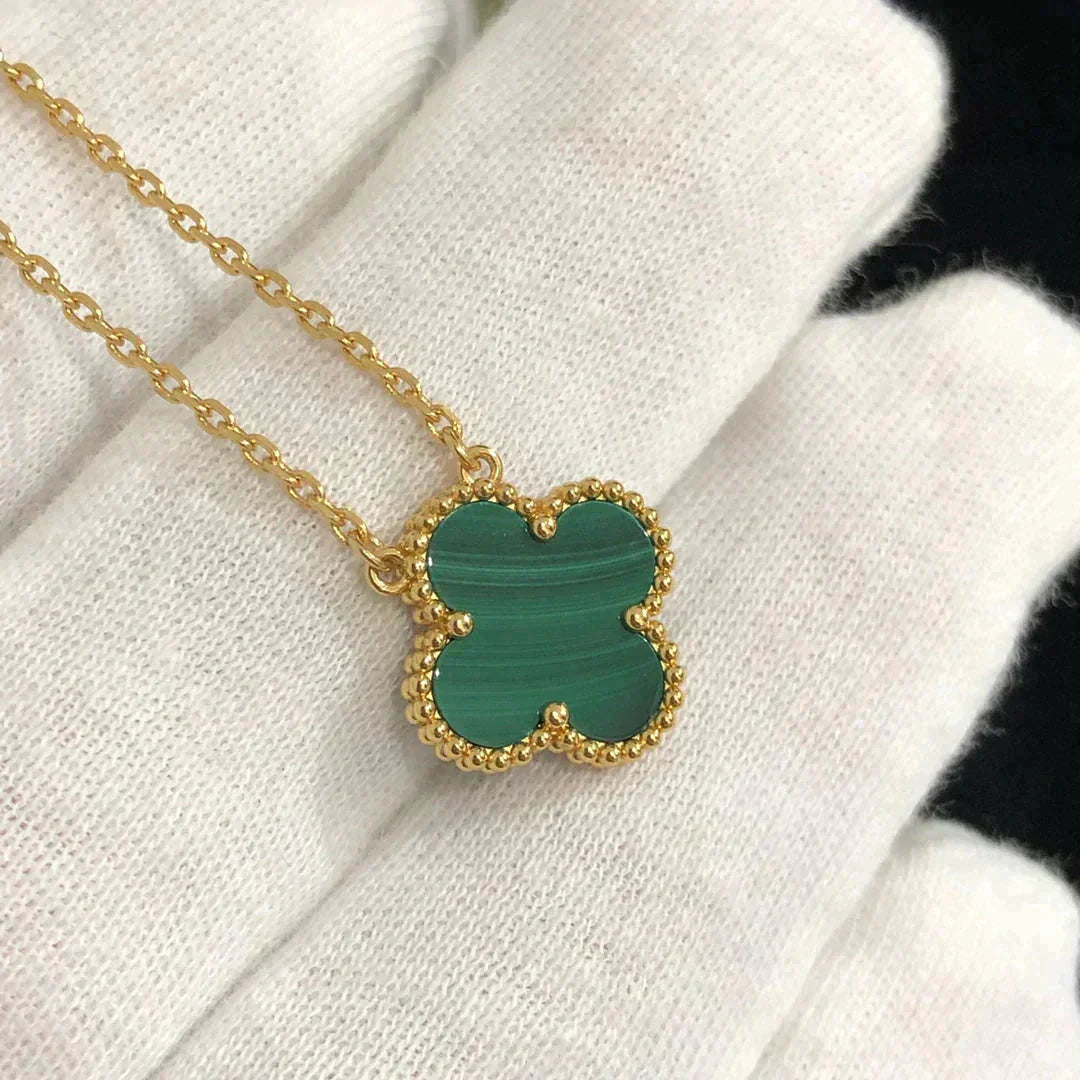 [Lucky Star]CLOVER 15MM MALACHITE SINGLE FLOWER  NECKLACE