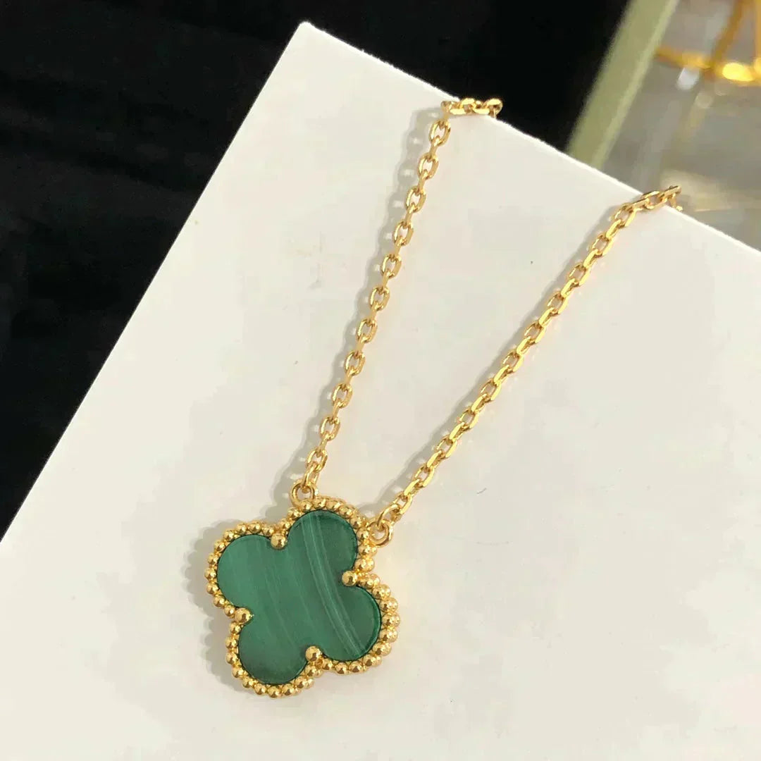 [Lucky Star]CLOVER 15MM MALACHITE SINGLE FLOWER  NECKLACE