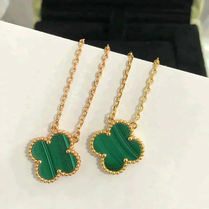 [Lucky Star]CLOVER 15MM MALACHITE SINGLE FLOWER  NECKLACE