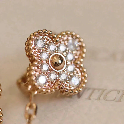 [Lucky Star]CLOVER MEDIUM 1 MOTIFS FUll DIAMOND EARRINGS