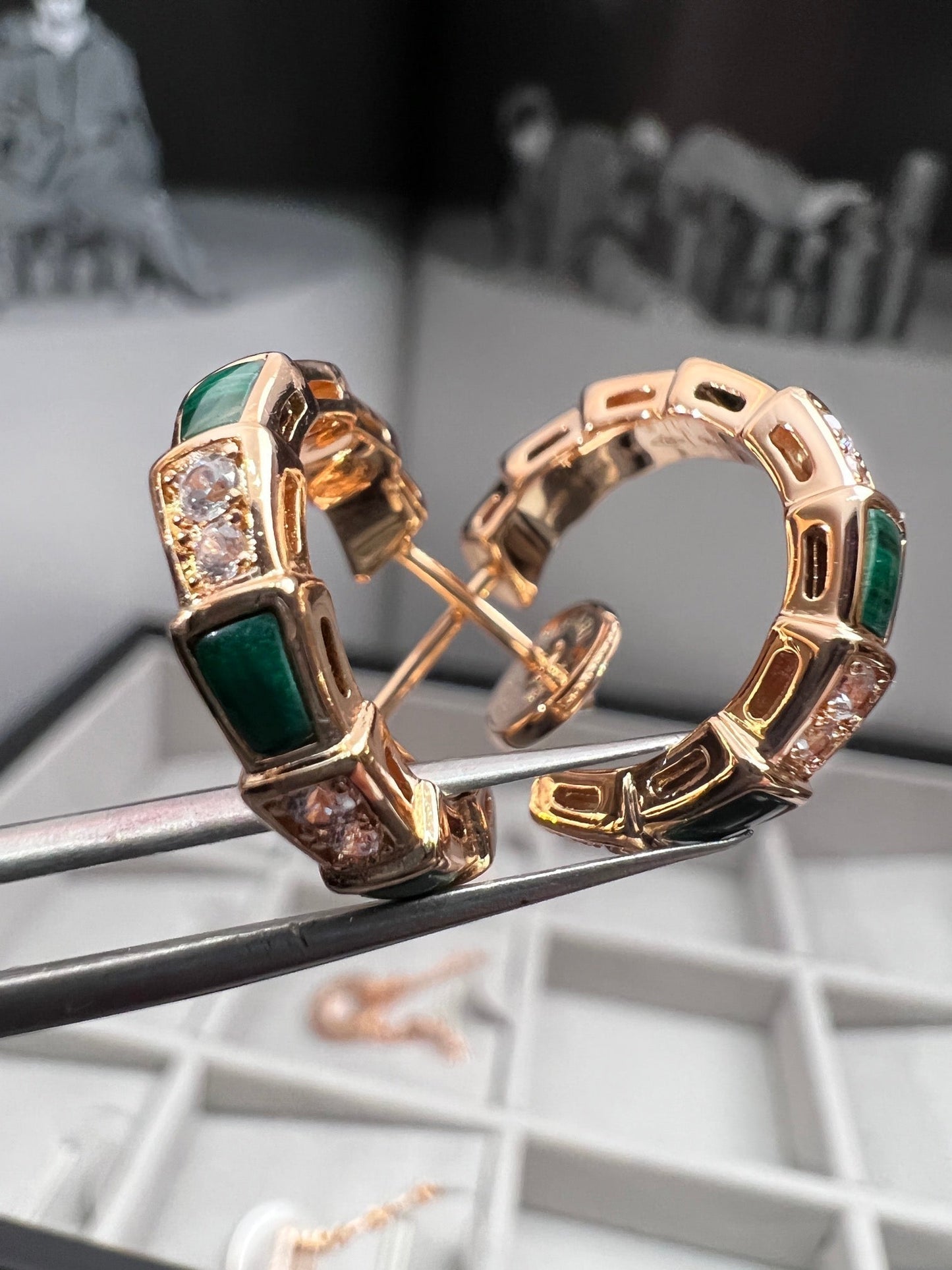 [Lucky Star]SERPENTI MALACHITE PINK GOLD EARRINGS