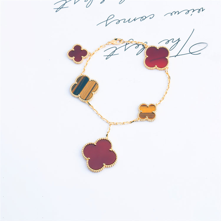 [Lucky Star]CLOVER BRACELET 5 MOTIFS CARNELIAN TIGER EYE
