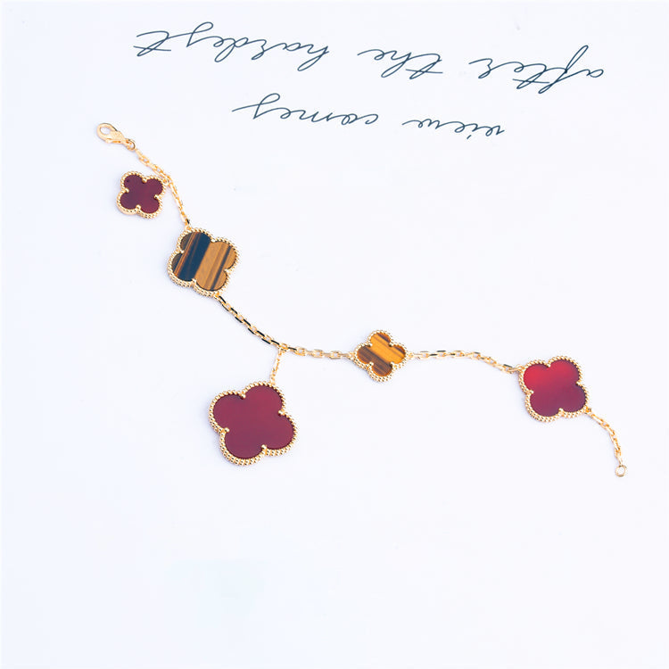 [Lucky Star]CLOVER BRACELET 5 MOTIFS CARNELIAN TIGER EYE