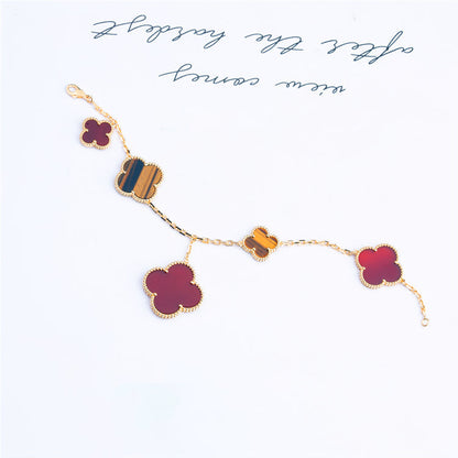 [Lucky Star]CLOVER BRACELET 5 MOTIFS CARNELIAN TIGER EYE