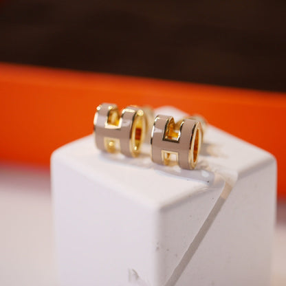[Lucky Star]MINI POP H GOLD EARRINGS GREY