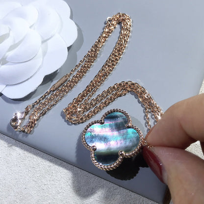[Lucky Star]CLOVER 25MM GOLD DARK MOP BIG CLOVER NECKLACE