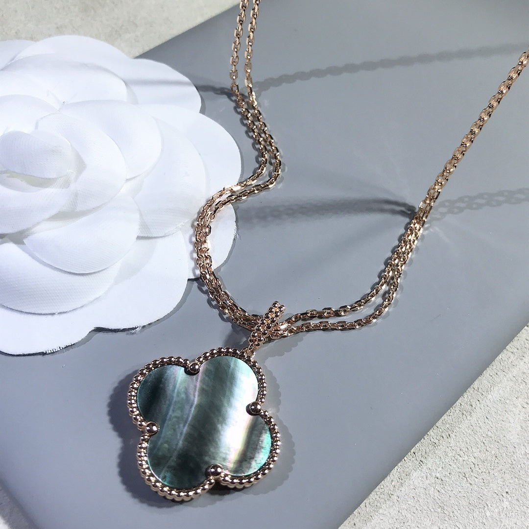 [Lucky Star]CLOVER 25MM GOLD DARK MOP BIG CLOVER NECKLACE