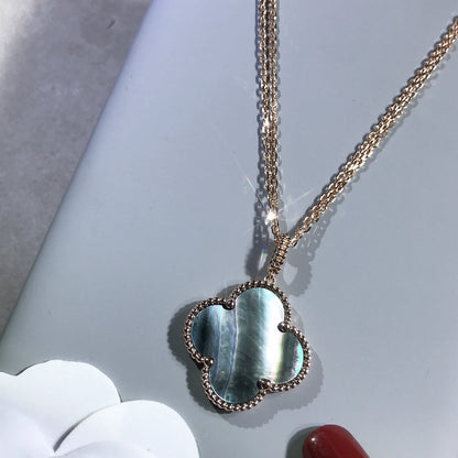 [Lucky Star]CLOVER 25MM GOLD DARK MOP BIG CLOVER NECKLACE
