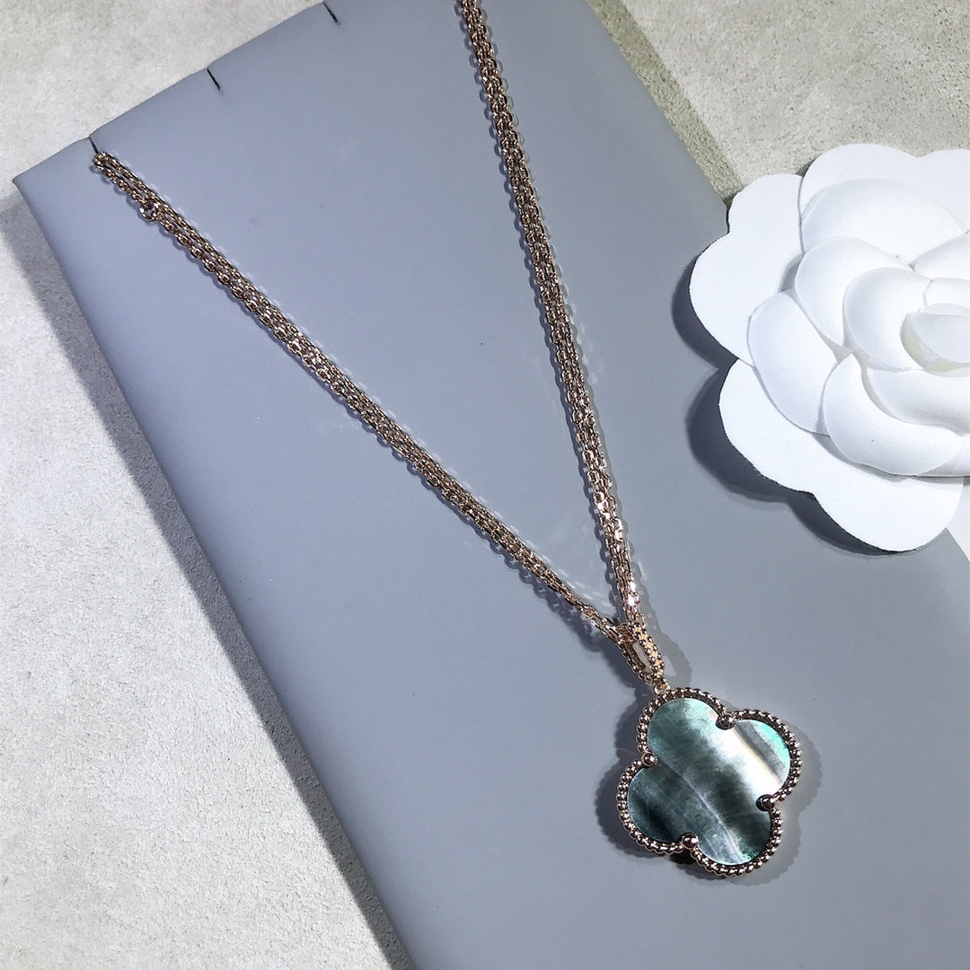 [Lucky Star]CLOVER 25MM GOLD DARK MOP BIG CLOVER NECKLACE