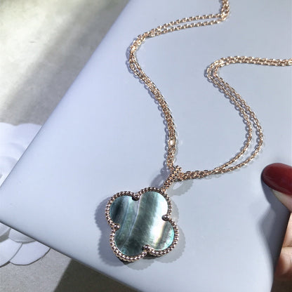 [Lucky Star]CLOVER 25MM GOLD DARK MOP BIG CLOVER NECKLACE