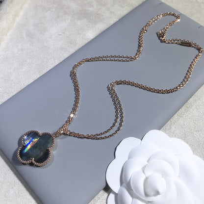 [Lucky Star]CLOVER 25MM GOLD DARK MOP BIG CLOVER NECKLACE